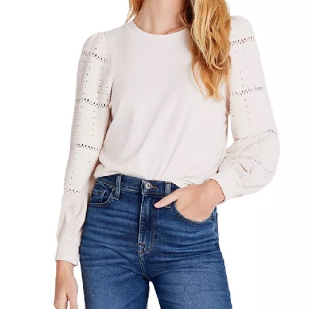 #179 SPLENDID LILIANA CREAM WHITE SAND SWEATER KNIT SLEEVES TOP SIZE MEDIUM